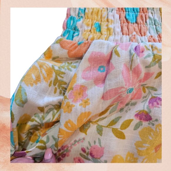 Colorful Floral High-Waist Flirty Linen Blend Shorts - Picture 3 of 3